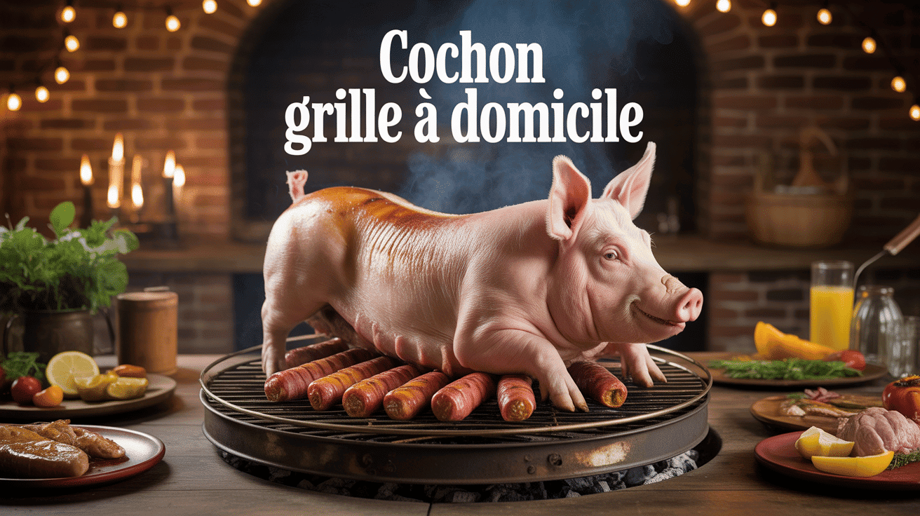 Cochon grillé sur broche avec ambiance festive