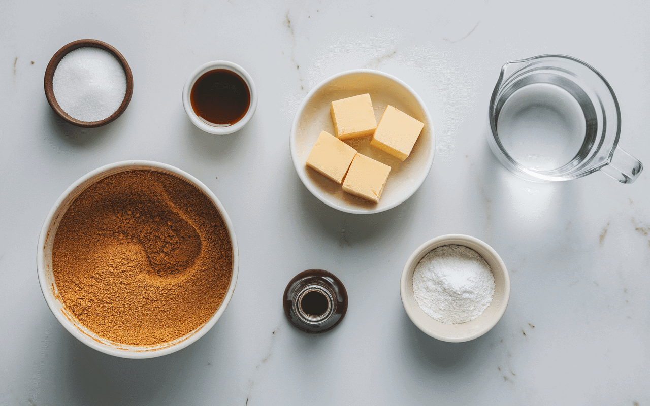 Ingrédients pour toffee sur marbre blanc