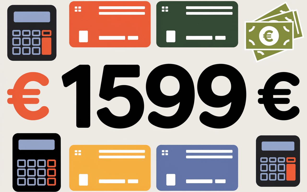 Étiquette prix 1599 euros et options de paiement