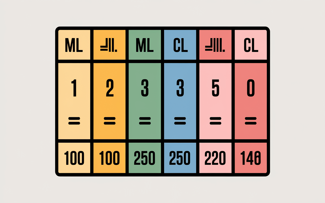 Tableau conversion 100ml en cl