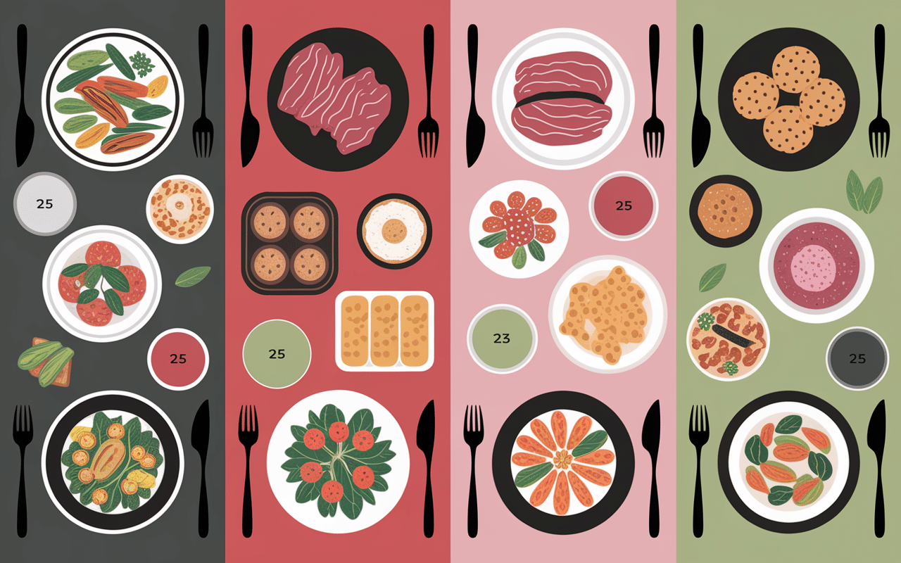 Table organisée avec aliments variés