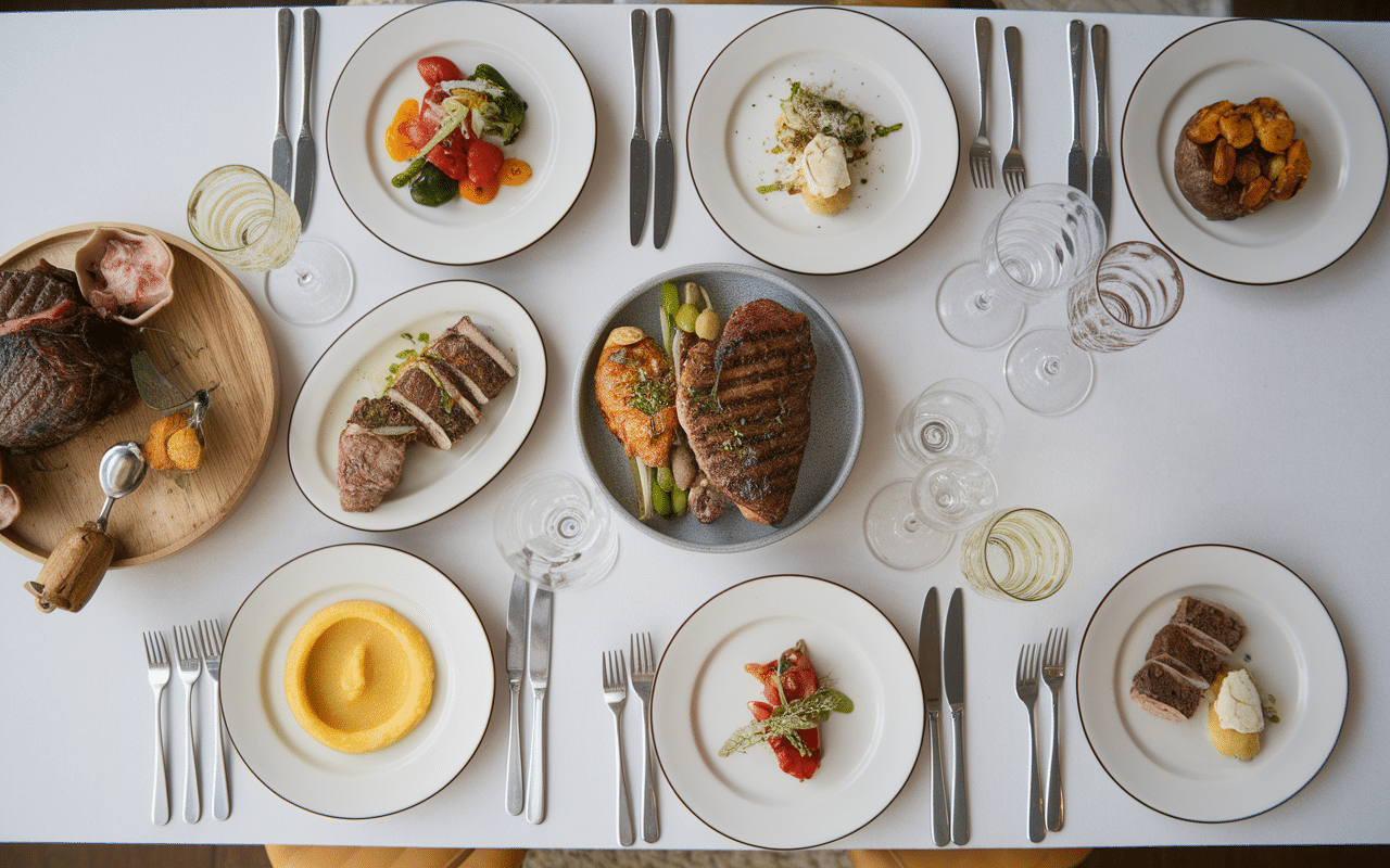 Assiette purée avec viande grillée poisson