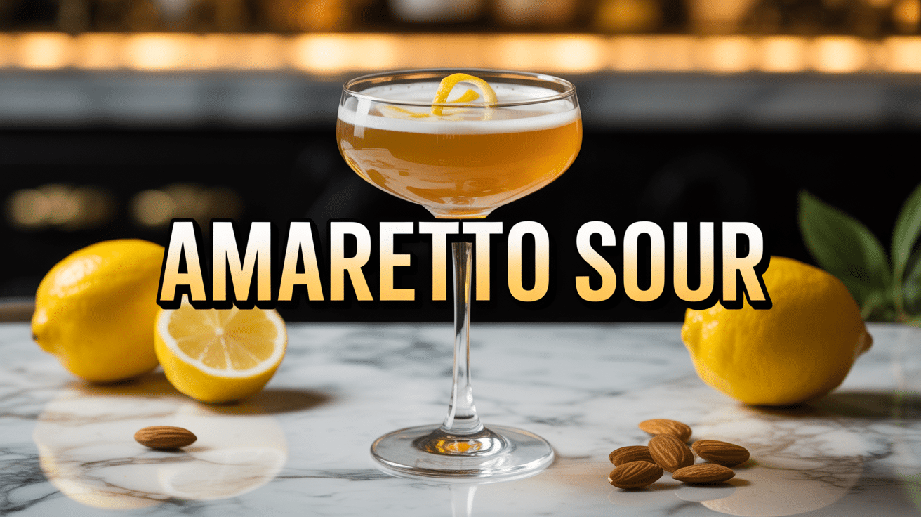 Verre de cocktail amaretto sour sur comptoir en marbre