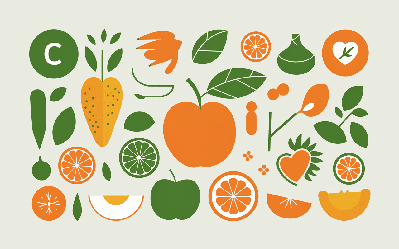 Infographie santé des fruits en E avec vitamines et antioxydants