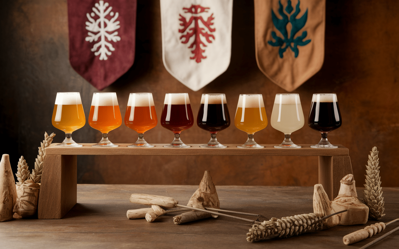 Collection de verres à bière avec drapeaux