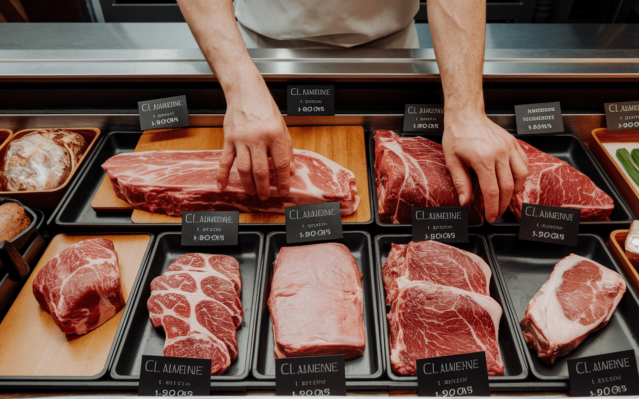 Étal de boucherie avec araignée de porc