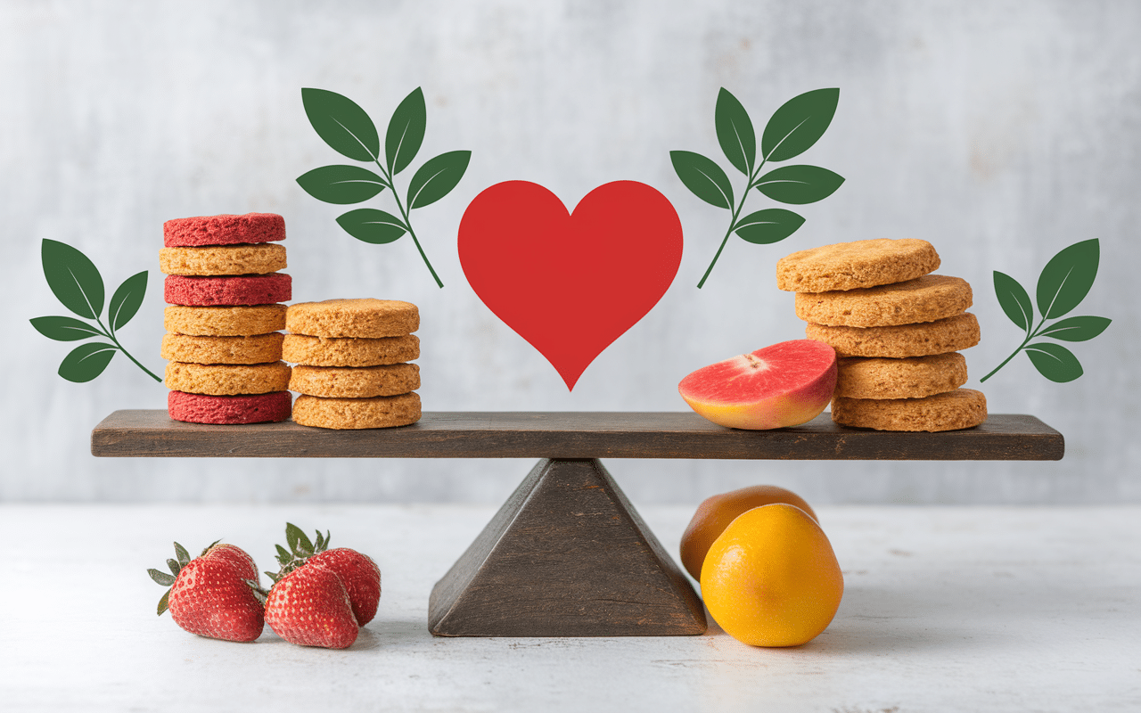 Balance nutritionnelle avec biscuits naturels et sucrés