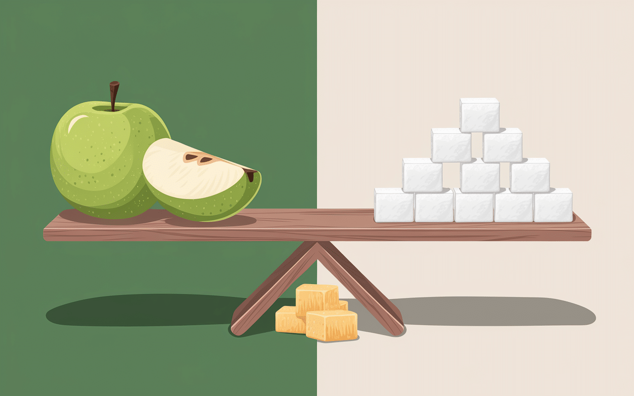 Balance avec pomme et sucre, absorption glycémique lente