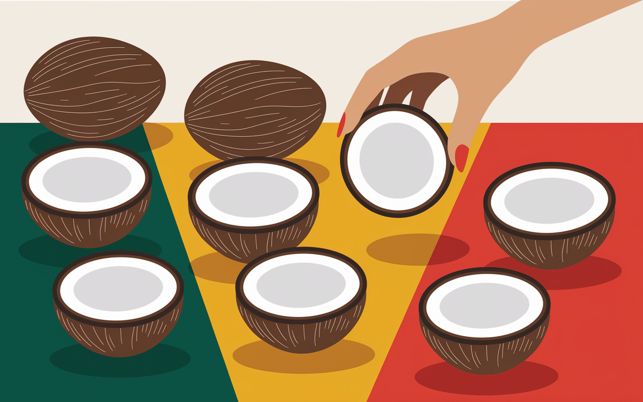 Sélection de noix de coco au marché coloré