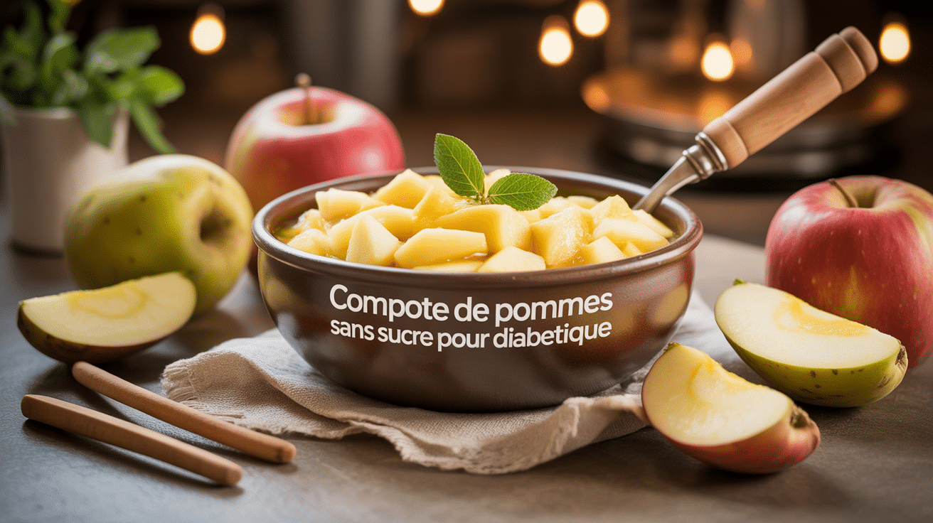Bol de compote de pommes sans sucre avec pommes entières et cannelle