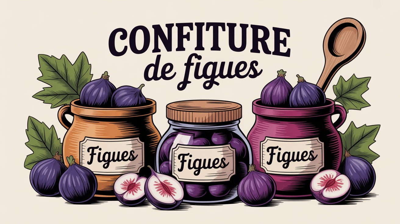 Illustration de pots de confiture de figues
