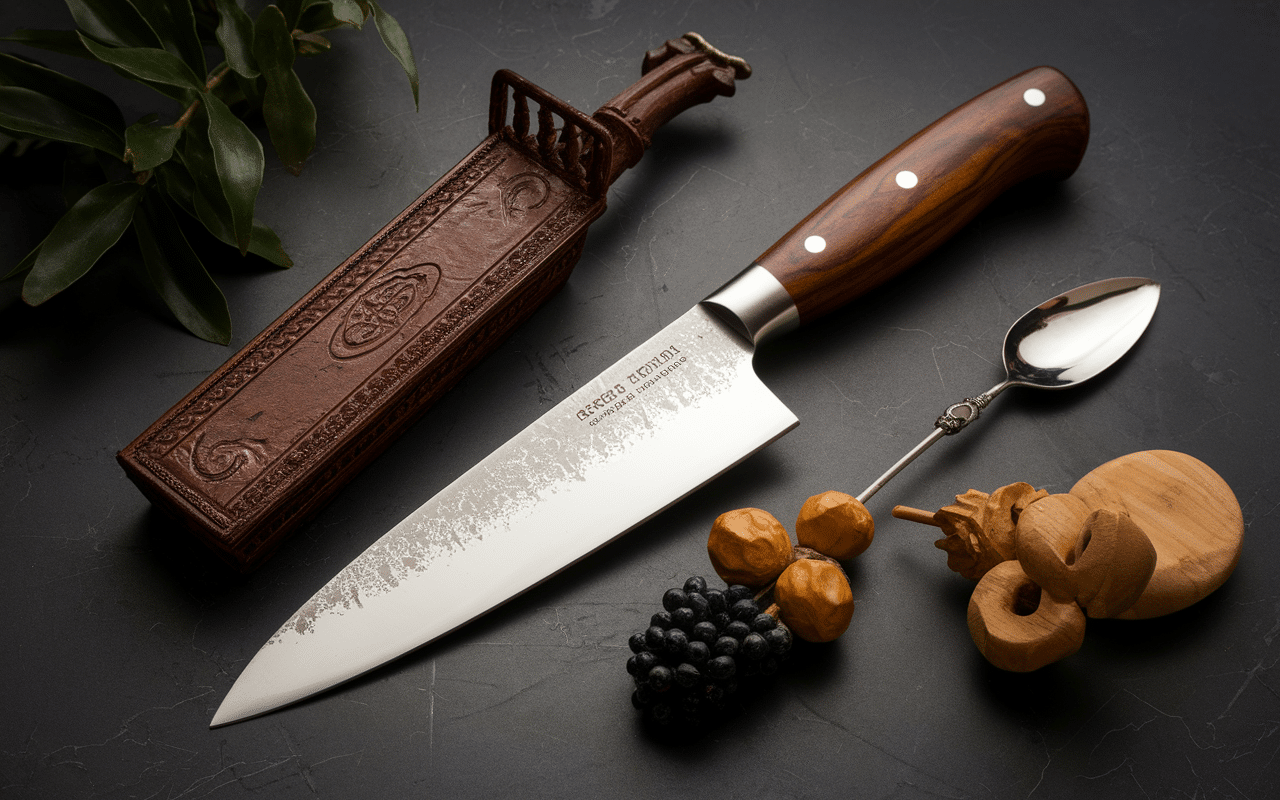 Gros plan sur une lame de couteau de chef en acier