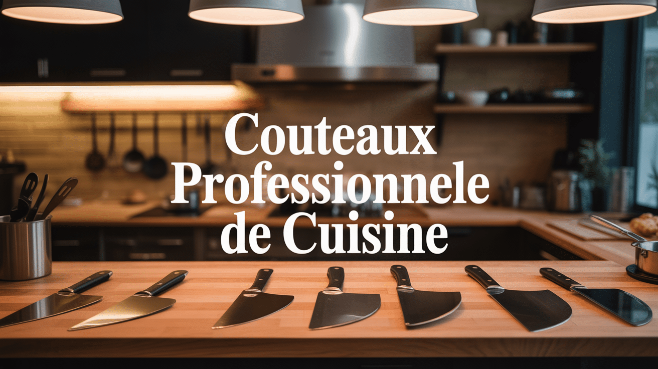 Vue générale de couteaux professionnels dans une cuisine moderne