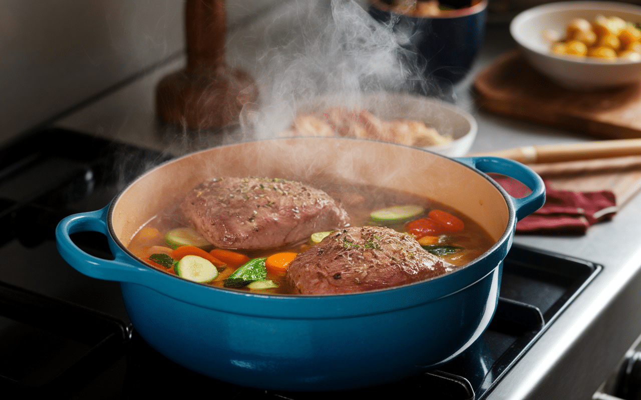 Cuisson cocotte cuissot de chevreuil avec légumes