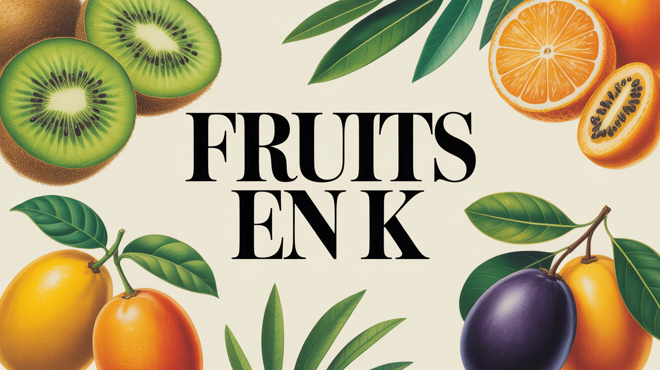 Composition colorée de fruits en K : kiwis, kakis, kumquats