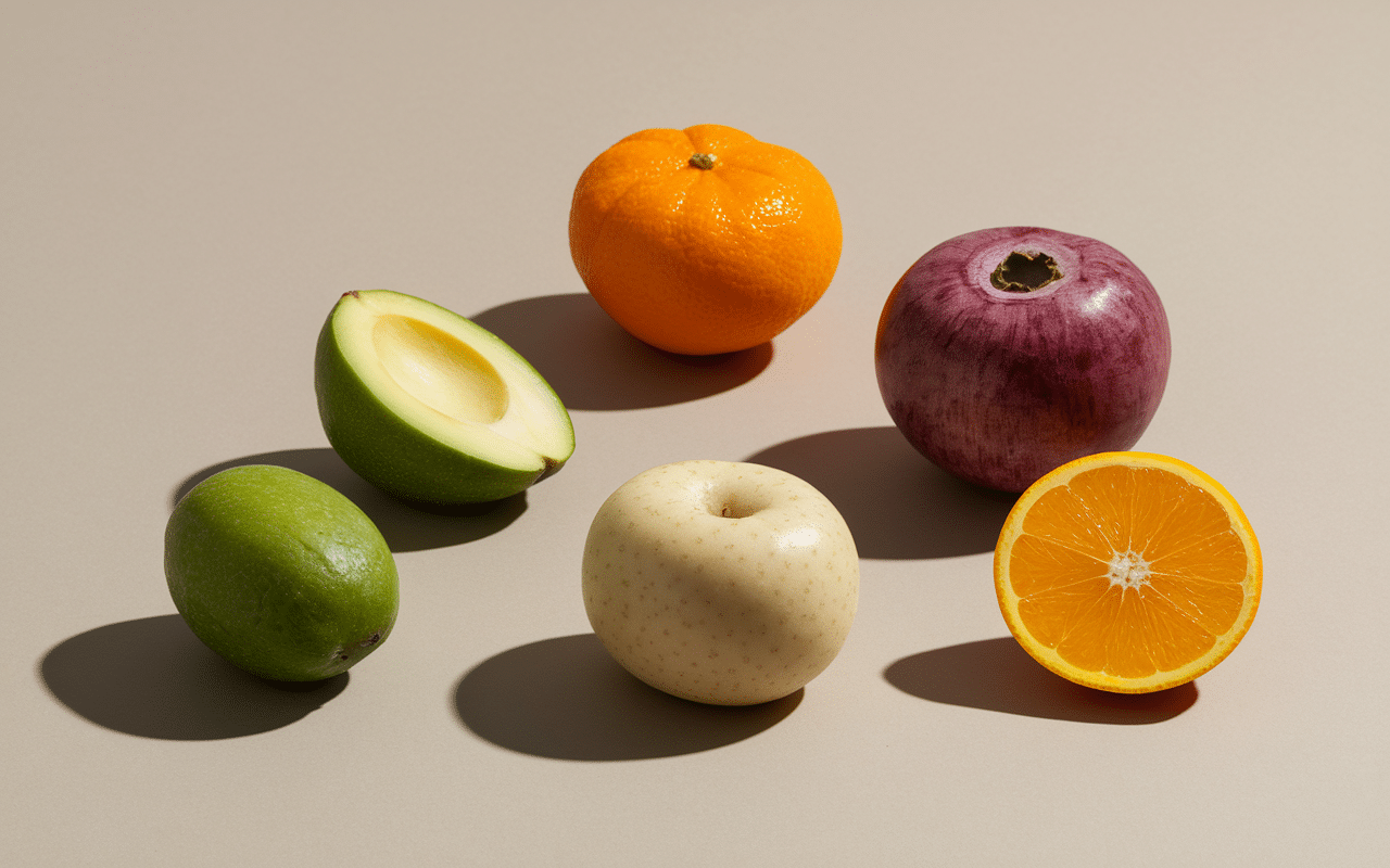 Fruits en L méconnus sur fond neutre