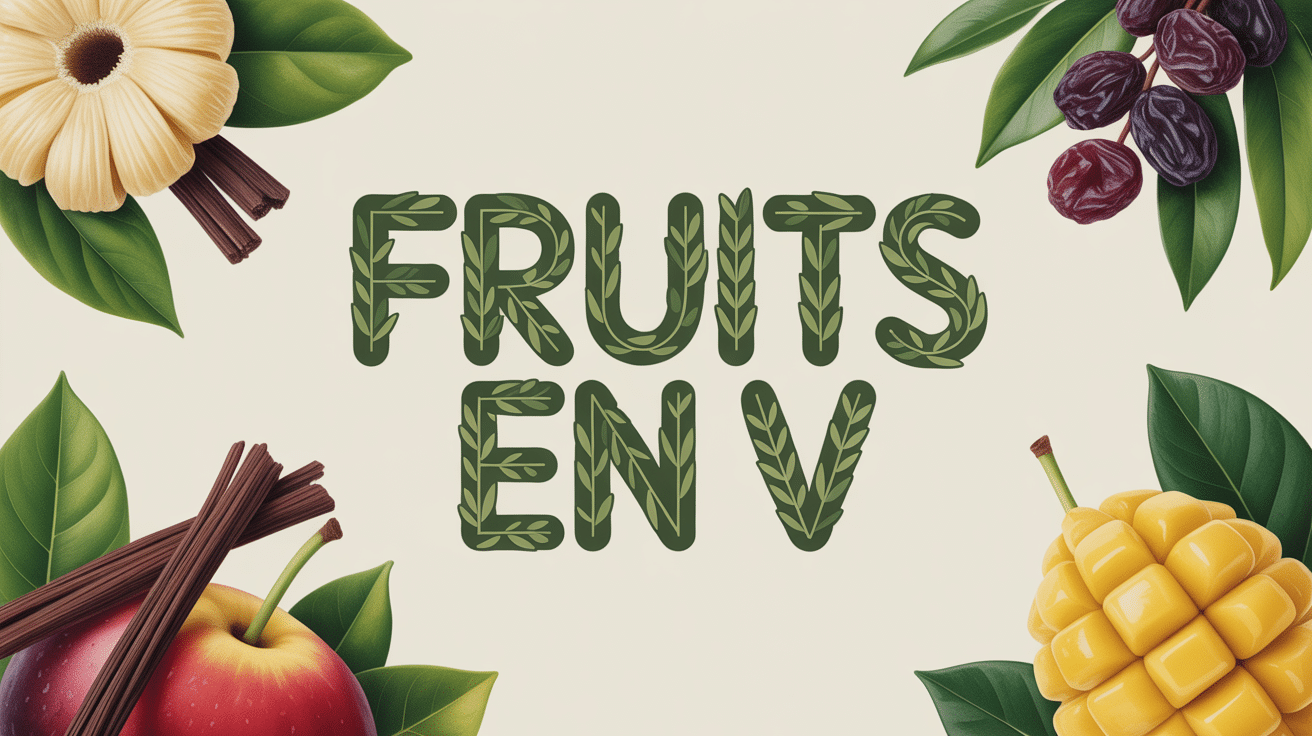 Composition de fruits en V avec gousses de vanille et raisins