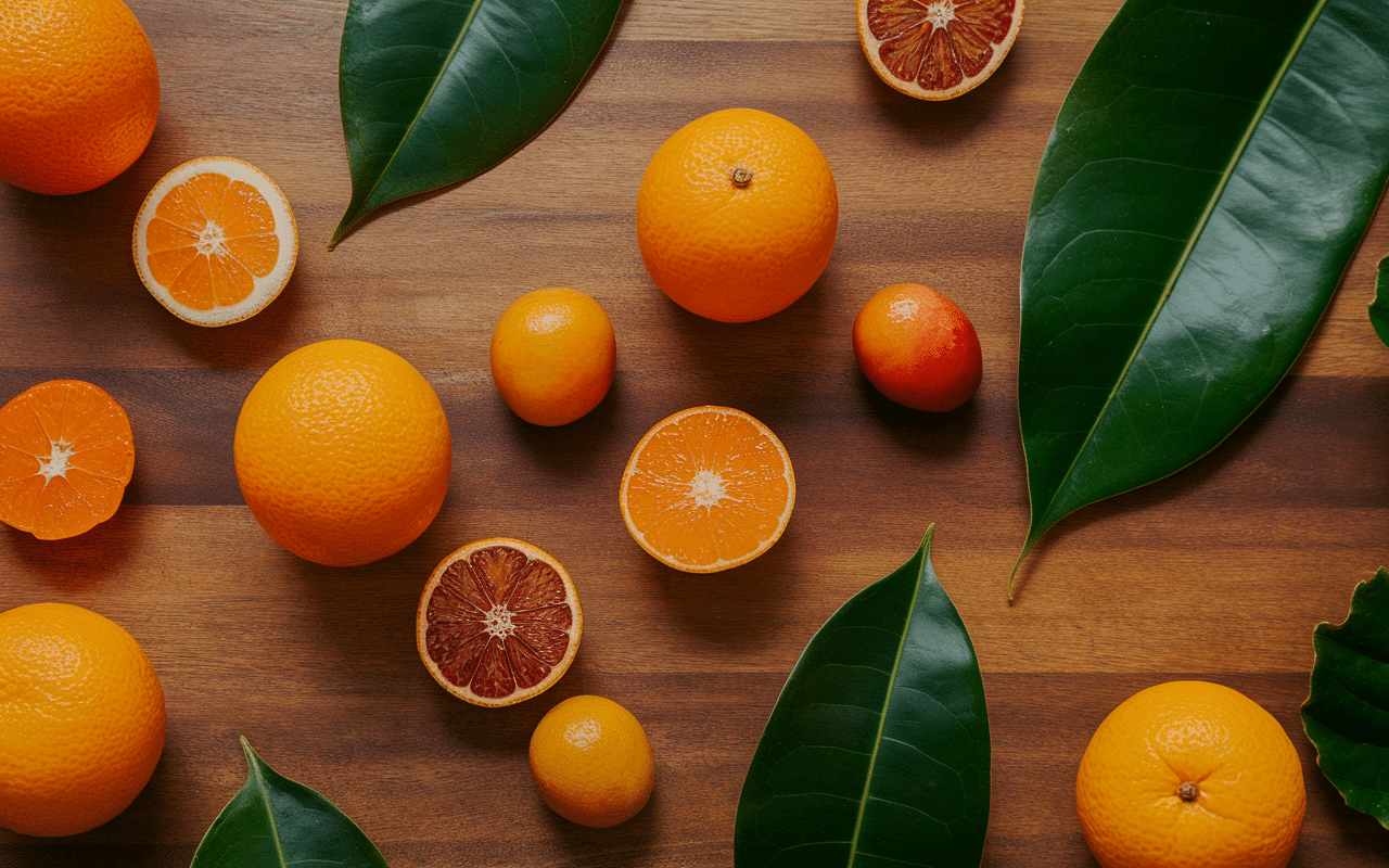 Assortiment de kakis et kumquats, autres fruits exotiques en K