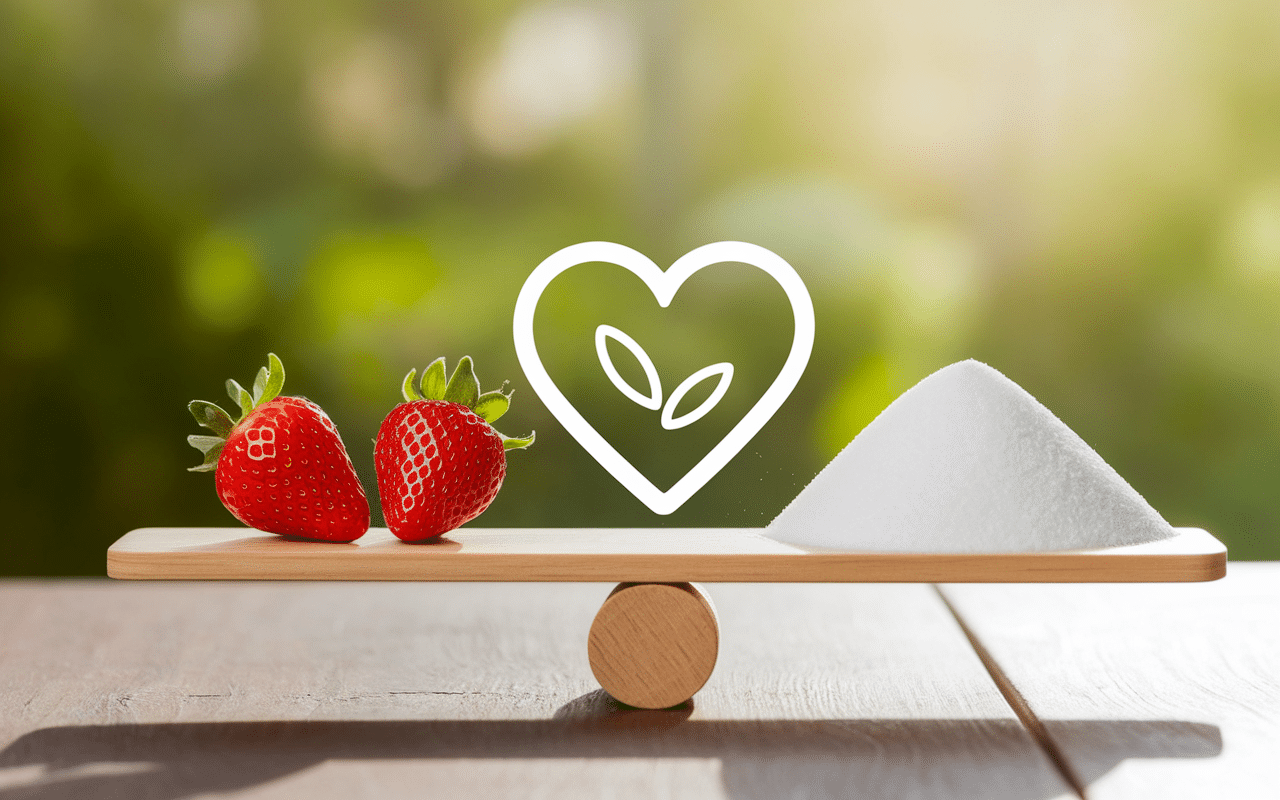 Balance illustrant l'importance santé de la confiture de fraise sans sucre