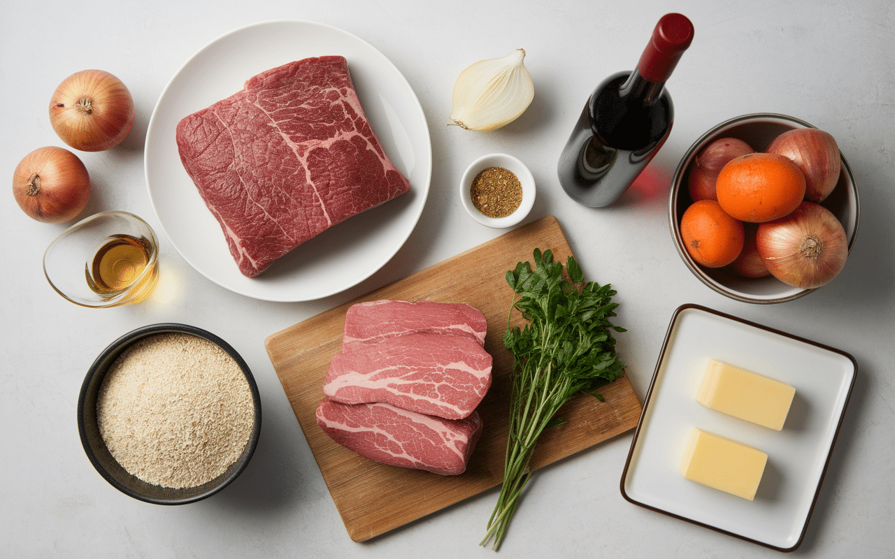 table avec ingredients pour boeuf bourguignon