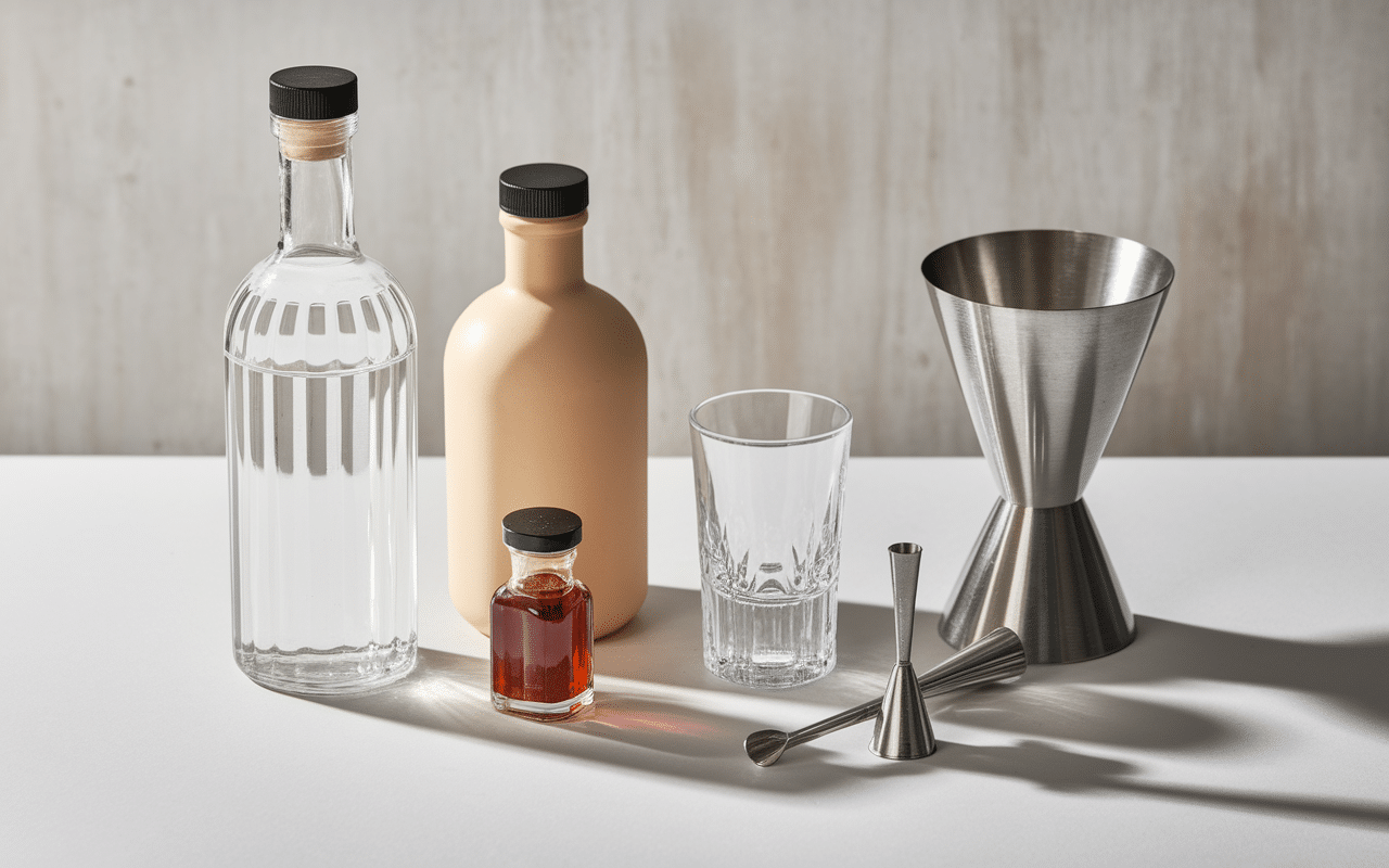 bouteilles et verre à shot cervelle de singe