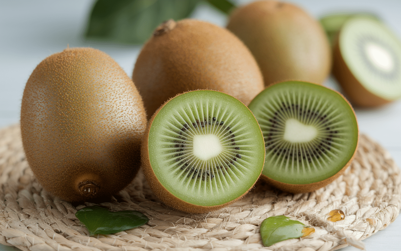 Gros plan de kiwis avec chair verte et graines