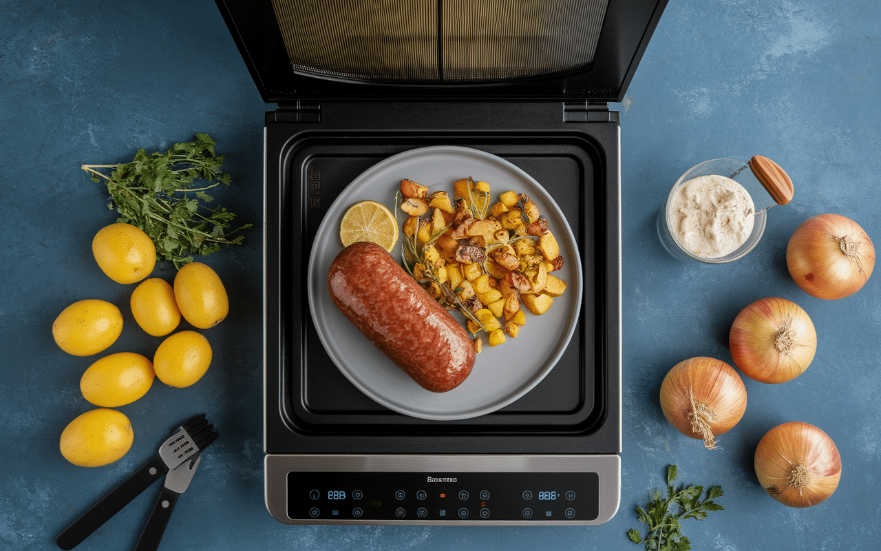 Plat de cuisson avec boudin noir doré à 180°C