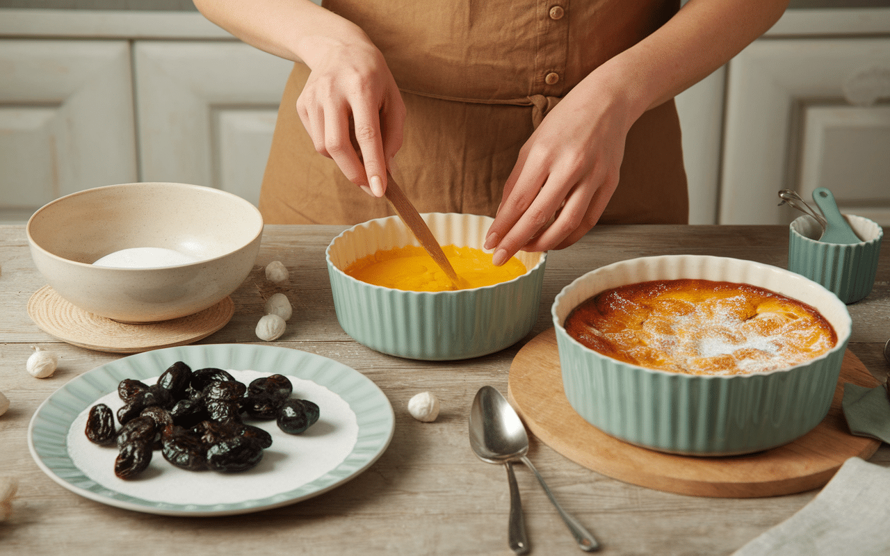 Préparation étape par étape du clafoutis aux prunes