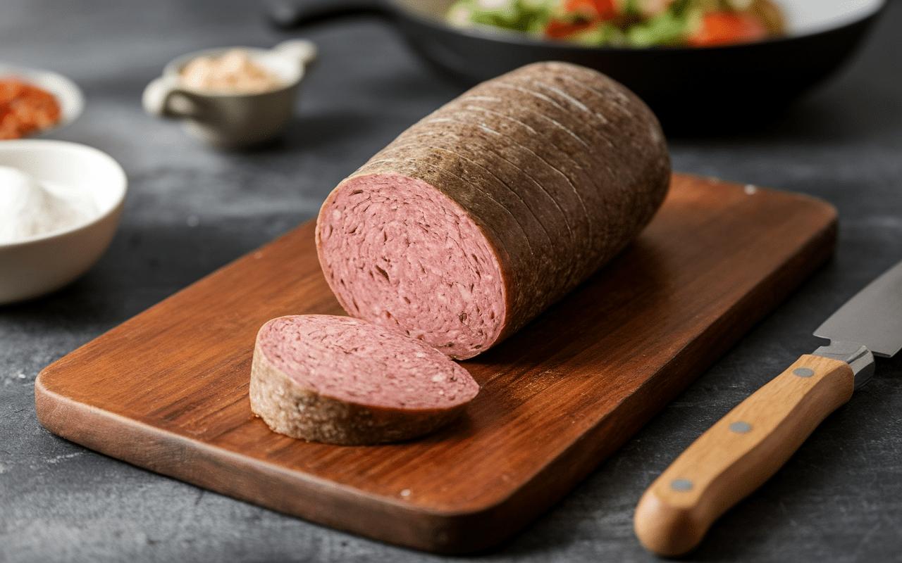 Boudin noir artisanal sur planche avec couteau