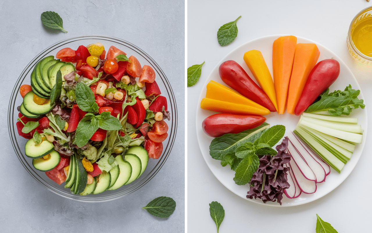 Salade colorée et crudités pour accras de morue