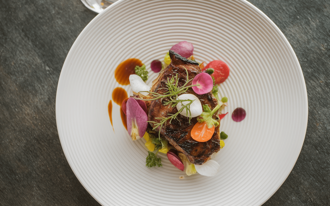 Plats artistiques et gastronomiques au feu de bois