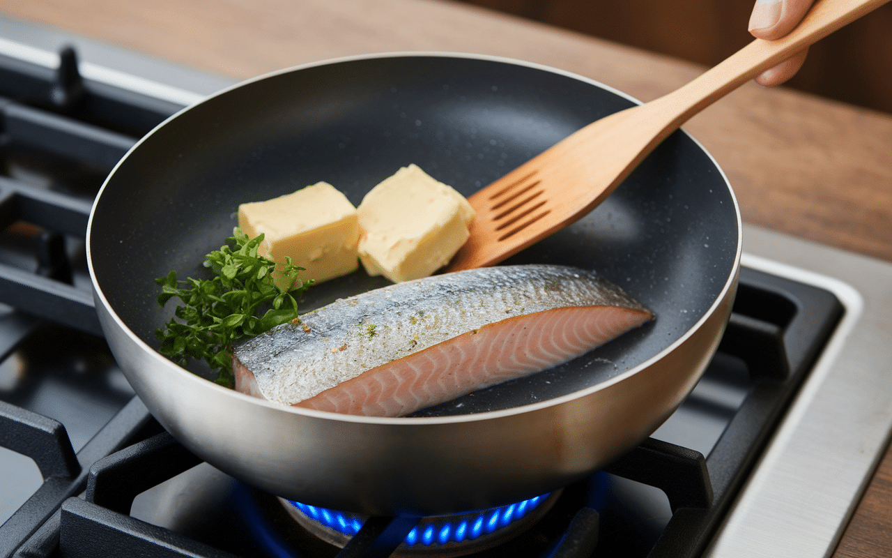 Cuisson dorade coryphène côté peau doré