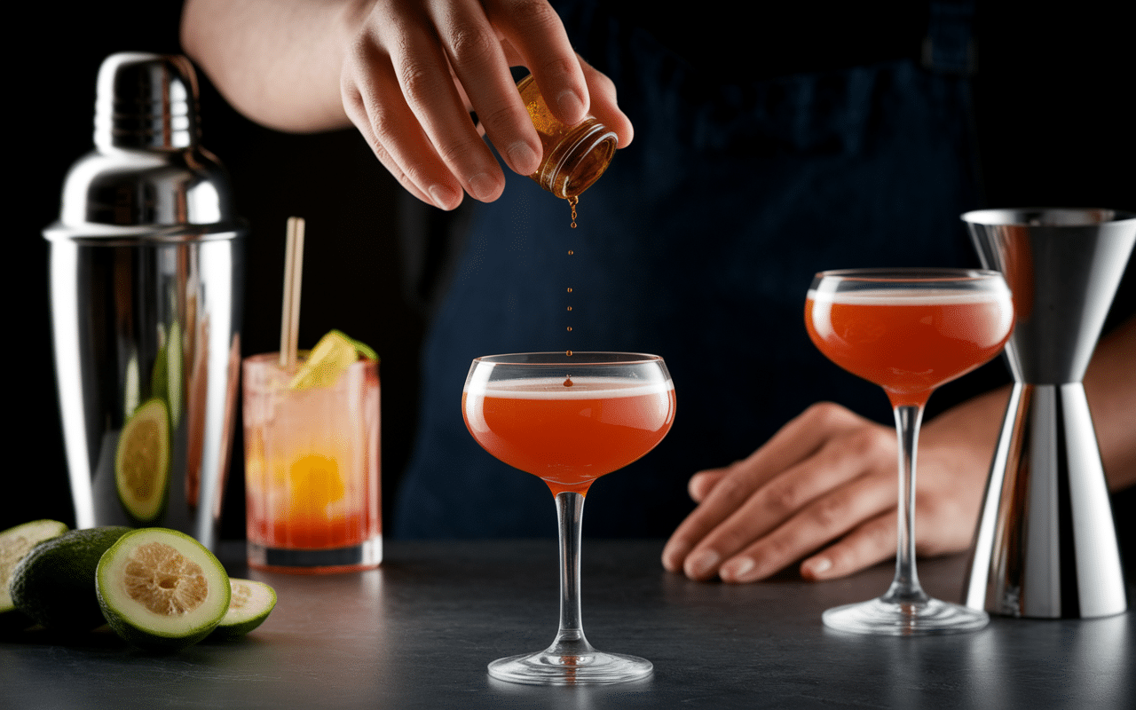 Main ajoutant angustura cocktail