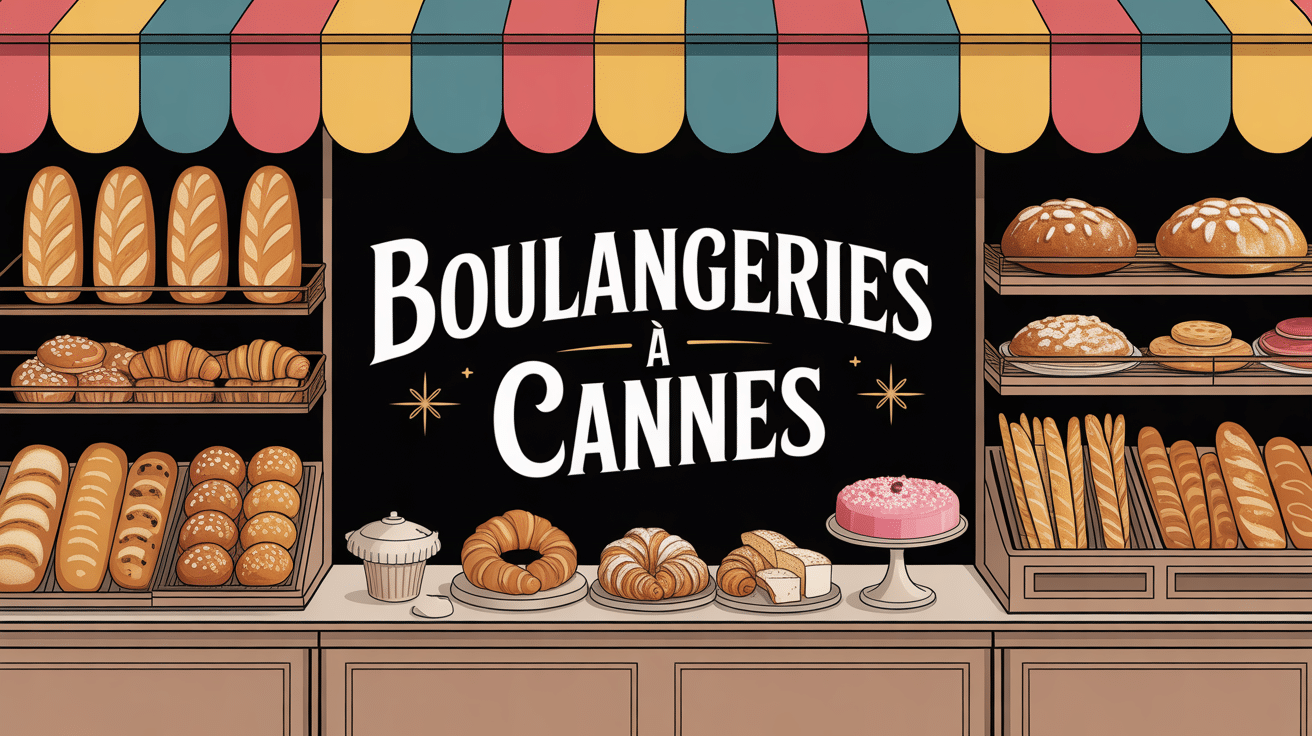 Vitrine boulangerie Cannes avec pains et croissants
