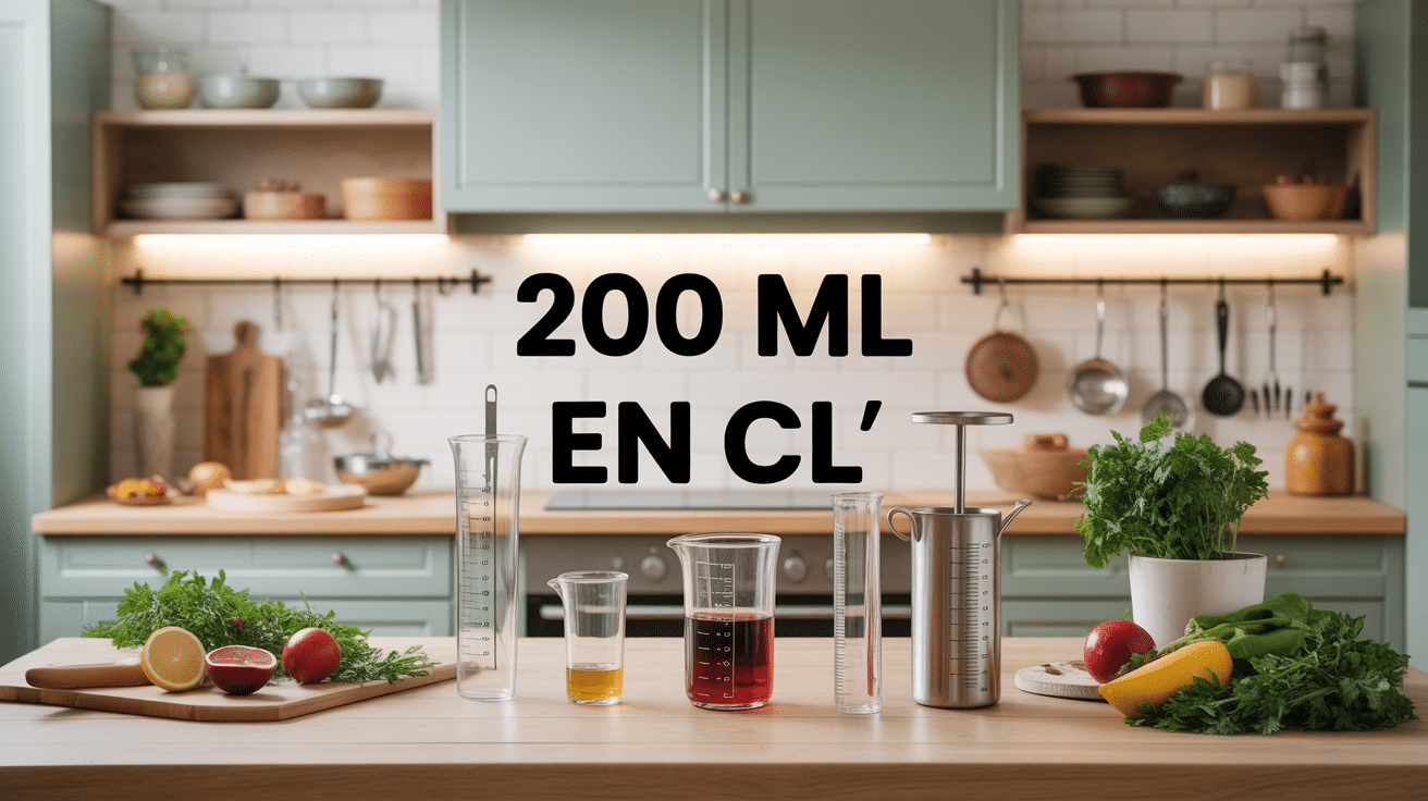 Vue d'ensemble d'une cuisine avec mesure 200ml en cl