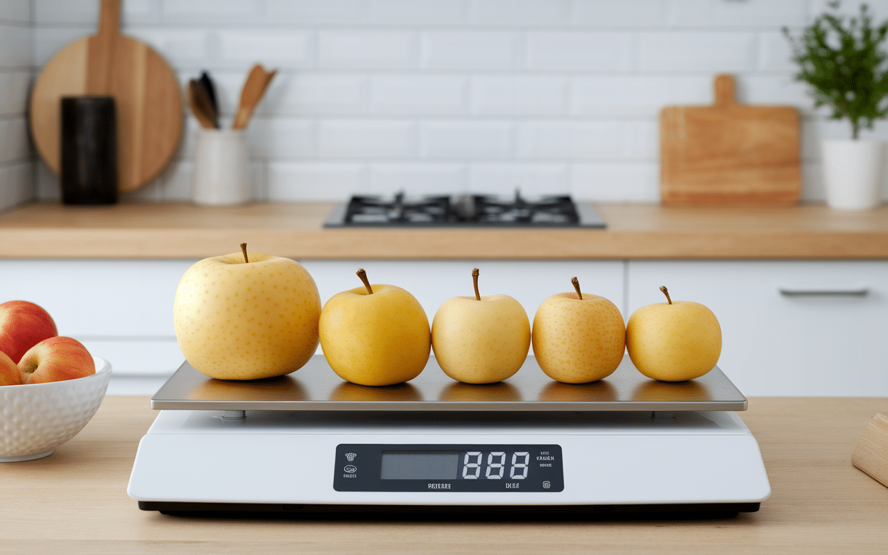 combien pese une pomme balance chiffres