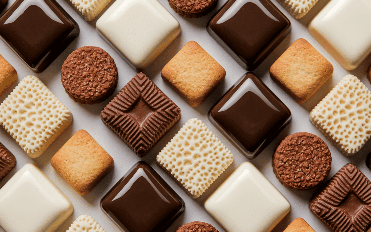 Textures superposées croustillant chocolat blanc