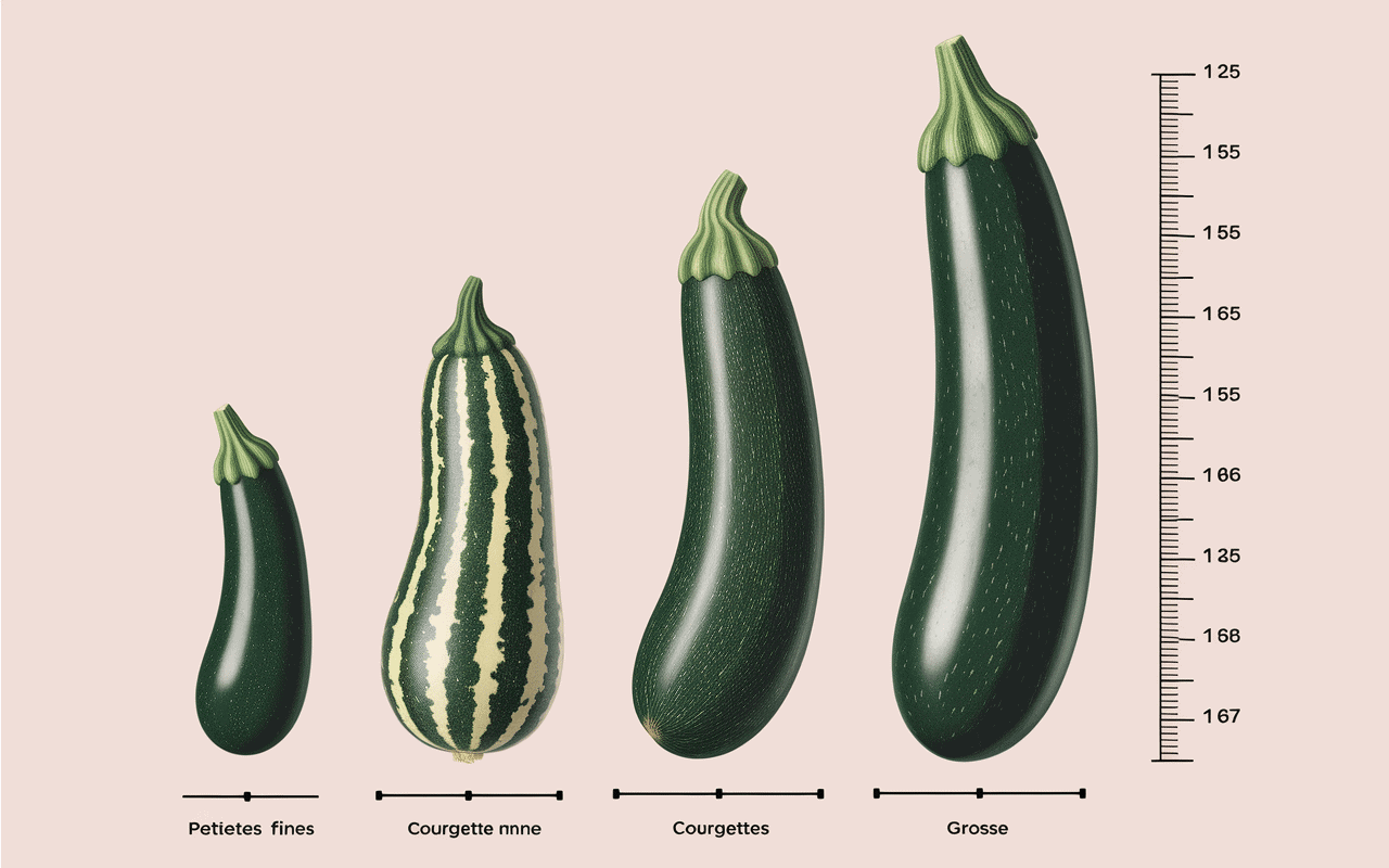 Courgettes de tailles variées, poids d'une courgettes