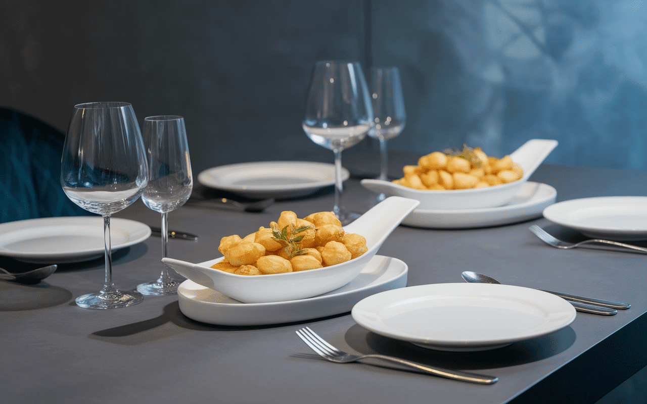 Table moderne avec frite ronde dorée