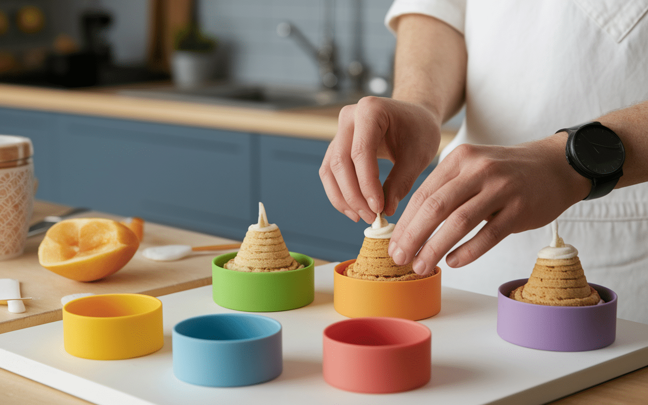 préparation de desserts moule trompe l'oeil cuisine