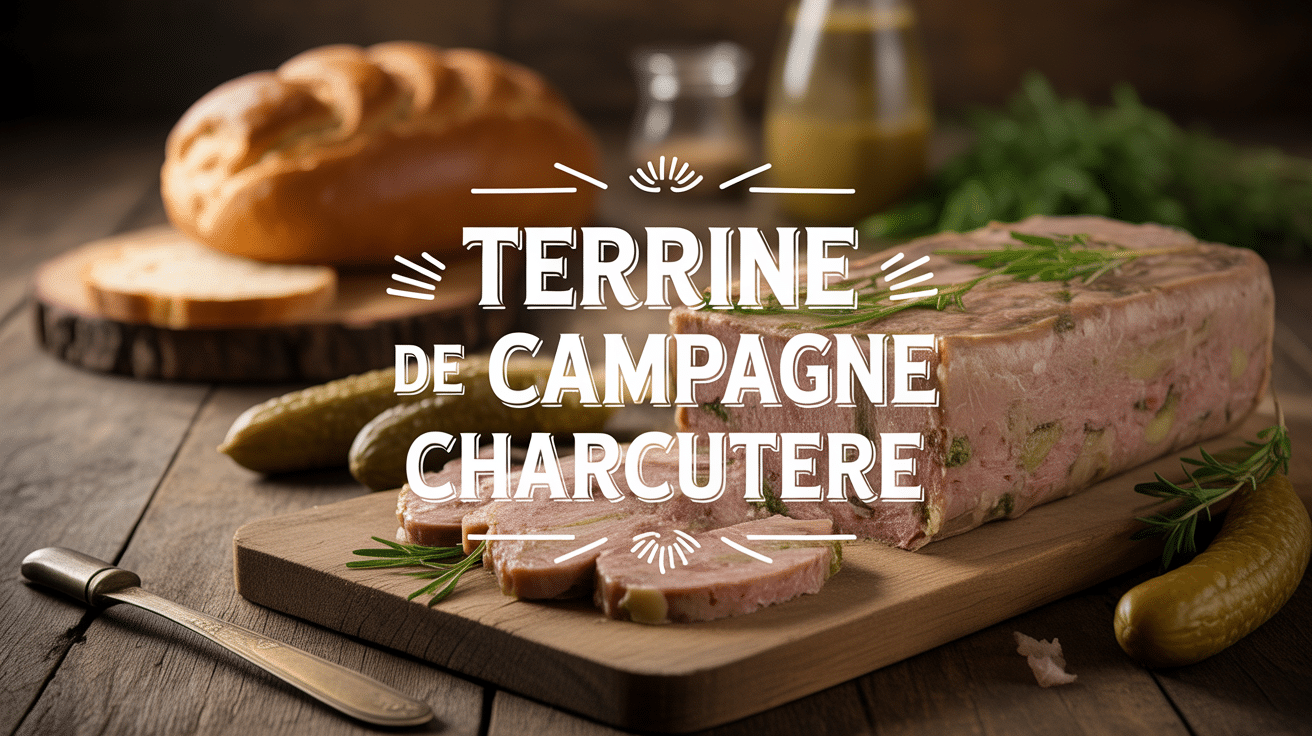Terrine de campagne charcutier, pain, cornichons et moutarde