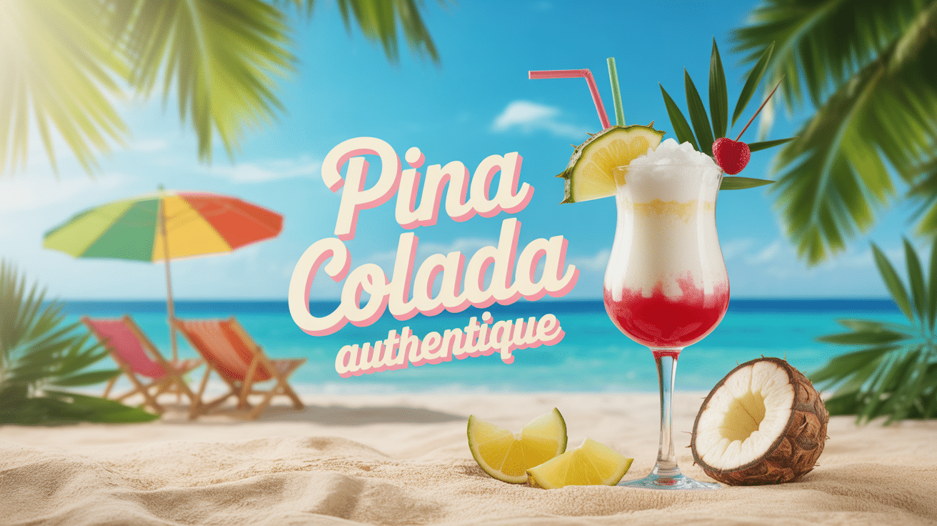 Cocktail vrai recette piña colada authentique en verre sur plage
