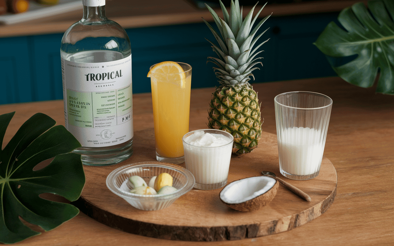 Ingrédients vrai recette piña colada sur comptoir