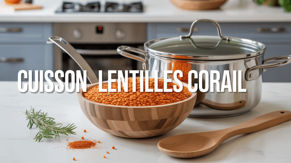 Cuisson lentilles corail avec bol et casserole épices
