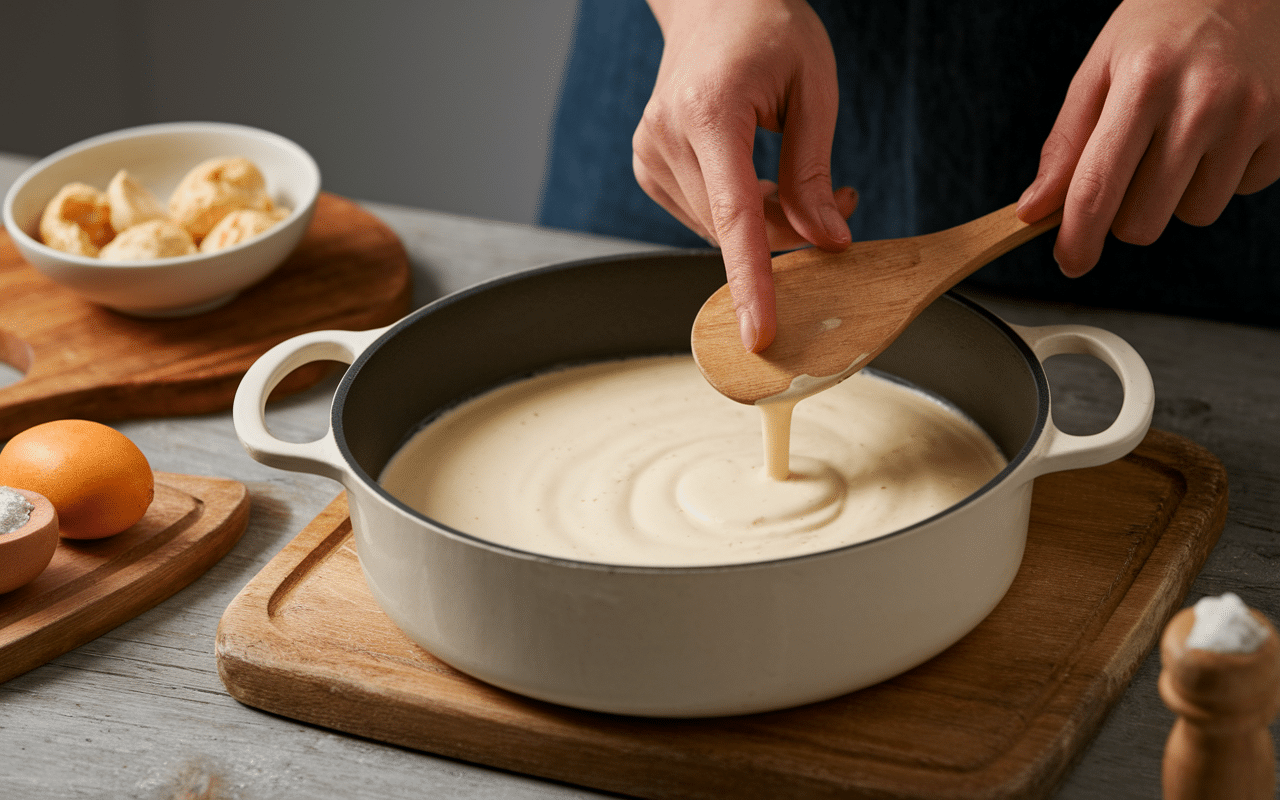 Préparation sauce pour gratin brocolis pomme de terre