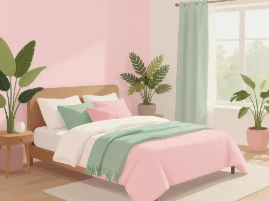 chambre rose et verte style cosy élégant