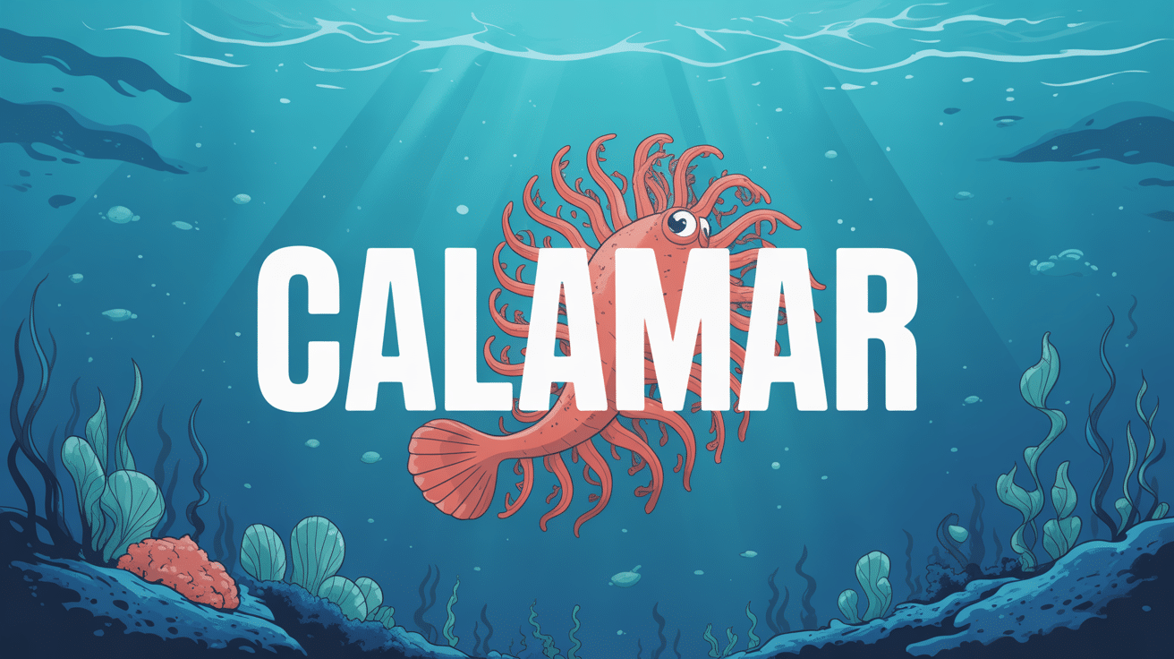Calamar stylisé avec tentacules dans la mer