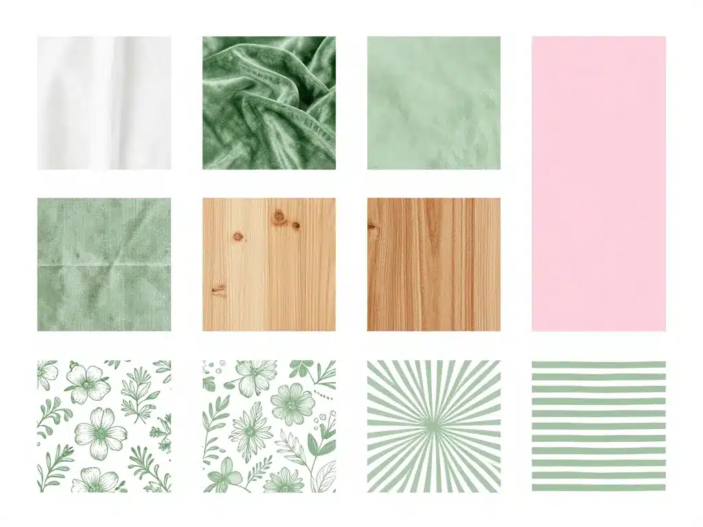 motifs et matières chambre verte et rose pastel