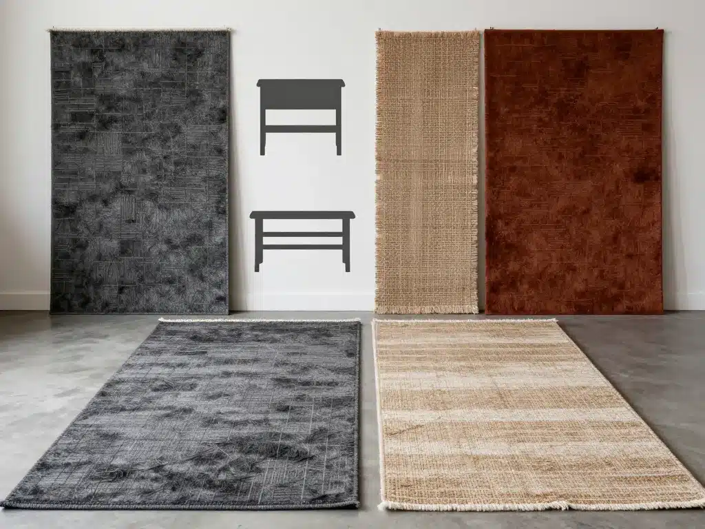tapis pour style industriel avec matières et couleurs variées