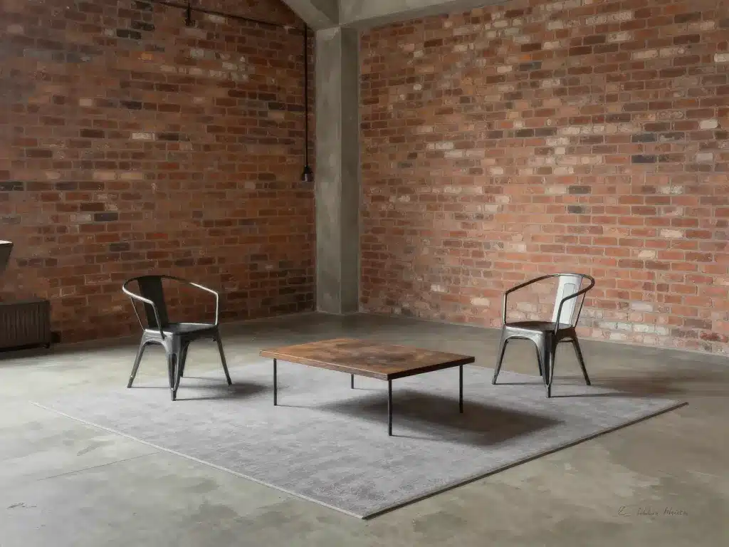 tapis pour style industriel dans salon loft épuré